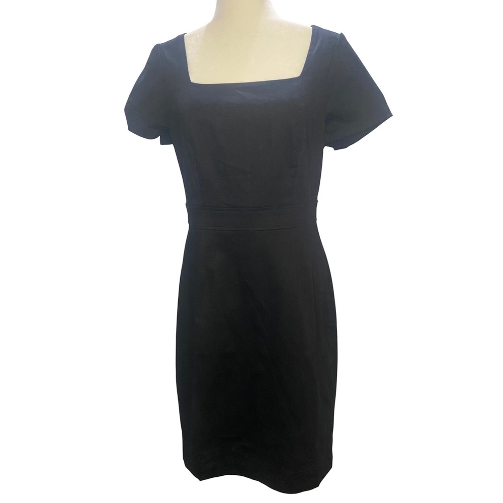 J.Crew Sheath Dress Womens 10 Black NEW Square Neck Short Sleeve Stretch Cotton